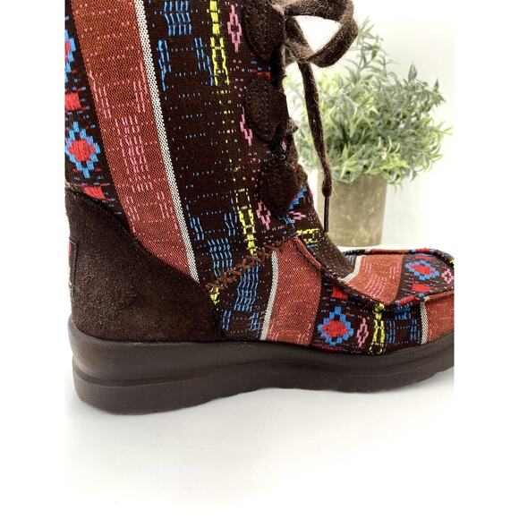 UGG Lacy Boot Nordic Fair Isle Blanket Woven Fabric Faux Fur Warm Sz 7 limited - Picture 8 of 12